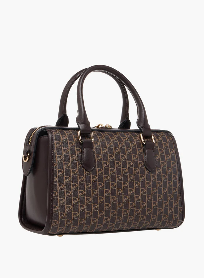 Paprika Monogram Print Tote Bag with Detachable Strap and Zip Closure