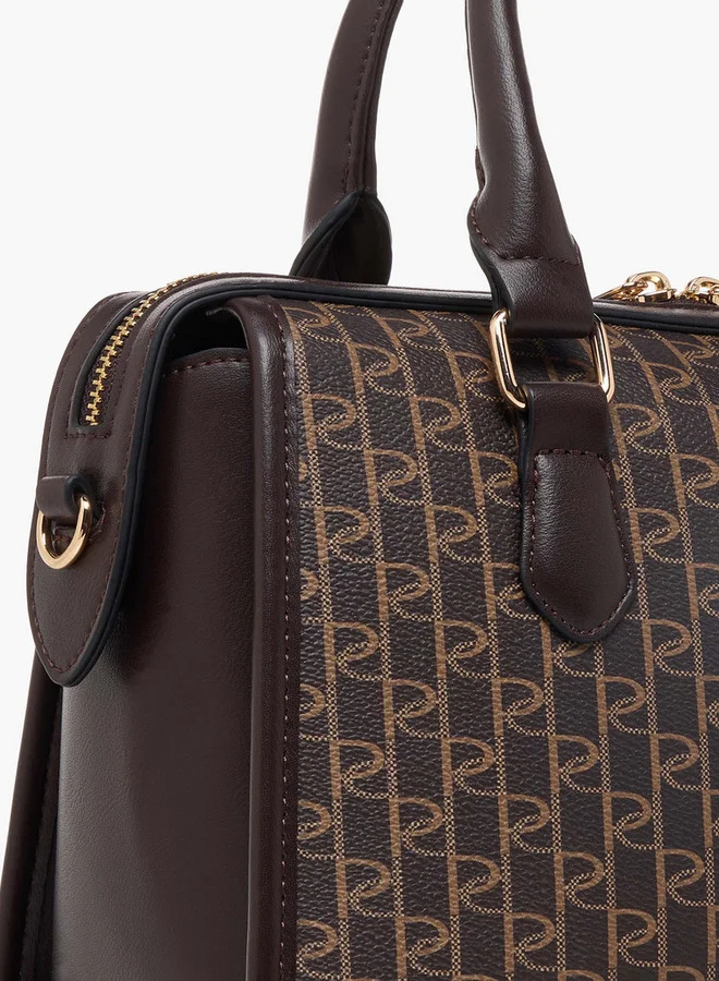 Paprika Monogram Print Tote Bag with Detachable Strap and Zip Closure