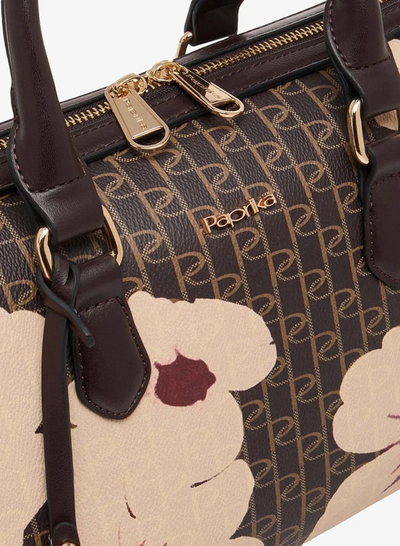 Paprika  Monogram Print Tote Bag with Detachable Strap and Zip Closure for Women | Best Price UAE