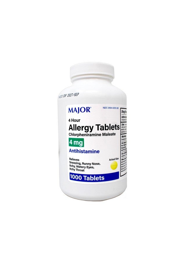 Major 4 Hour Allergy Tablets - Chlorpheniramine Maleate - 4 mg - Antihistamine - 1000 Tablets - Image 1