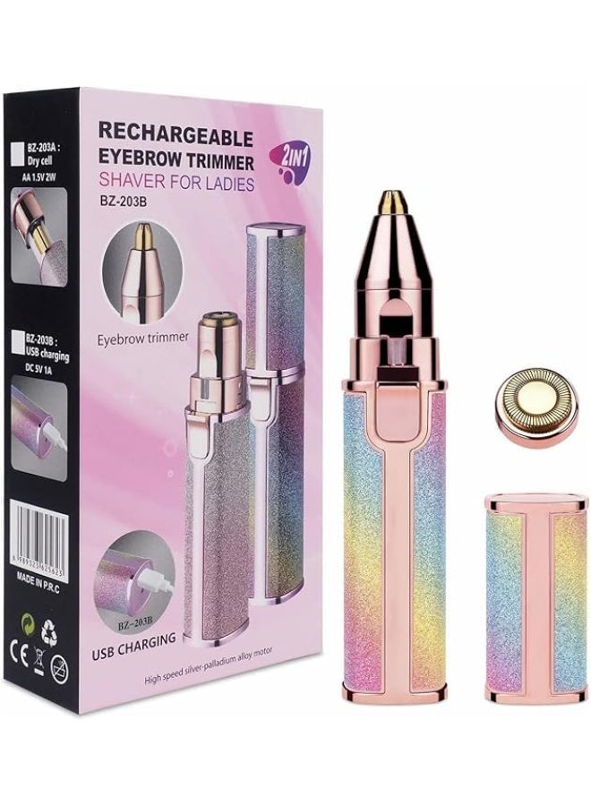 ماكينة تشذيب الحواجب HX-203A القابلة لإعادة الشحن للسيدات، شحن USB، تصميم قوس قزح لامعB - Image 3