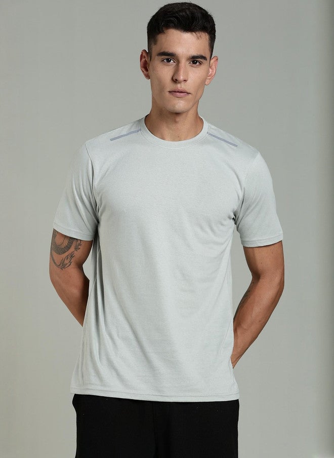 OUTLAWS Men's Grey Typography Printed Round Neck Cotton T-shirt - Image 1