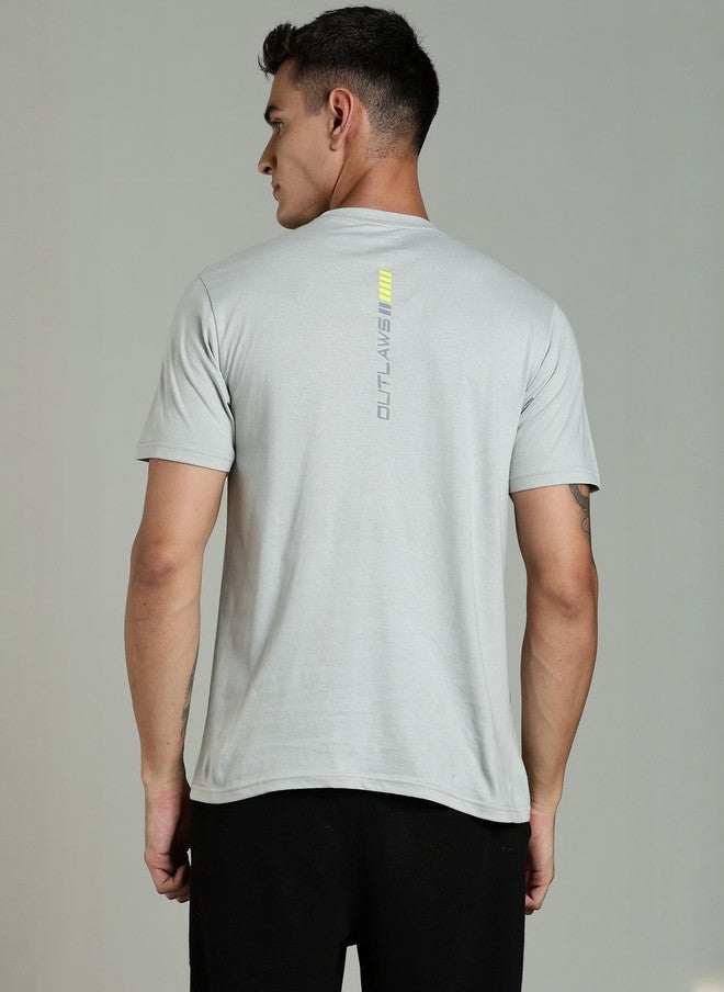 OUTLAWS Men's Grey Typography Printed Round Neck Cotton T-shirt - Image 4