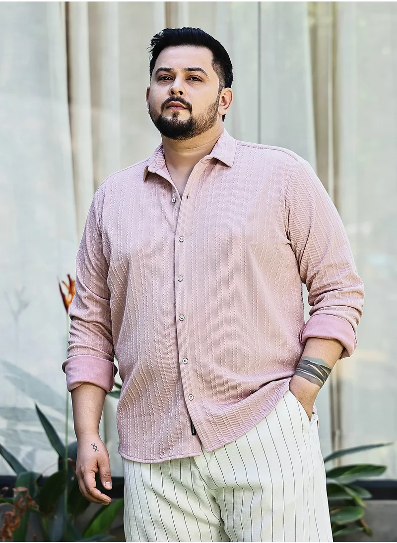 Instafab Plus Instafab Plus Men's Rouge Pink Parallel-Crease Tactile Shirt For Casual Wear | Spread Collar | Long Cuffed Sleeves | Button Closure | Plus Size Shirt Crafted With Comfort Fit For Everyday Wear