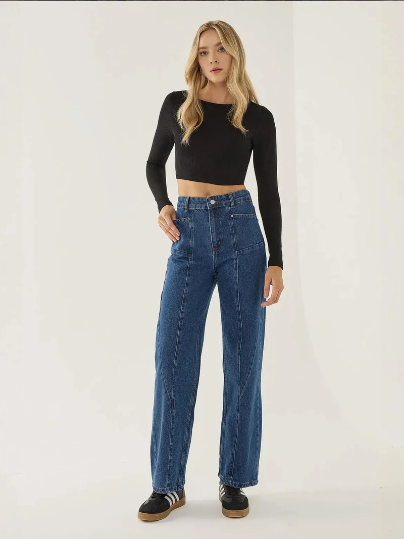 HICCUP Wide Leg Jeans with Stitch Detail