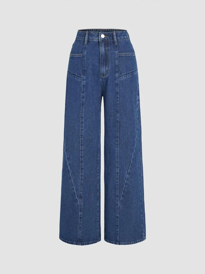 HICCUP Wide Leg Jeans with Stitch Detail