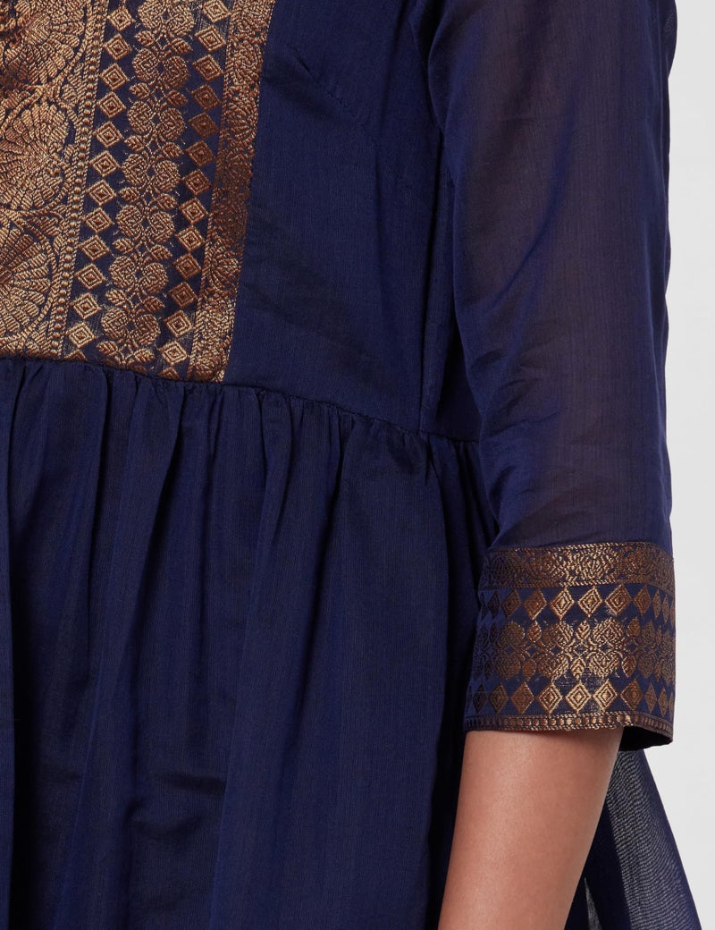 Biba Women Navy Blue Polyester Blend Kurta_42 - Image 5