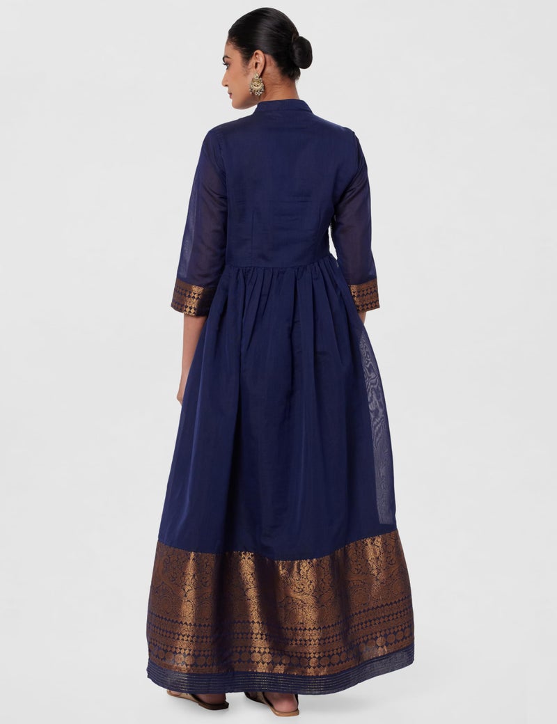 Biba Women Navy Blue Polyester Blend Kurta_42 - Image 3