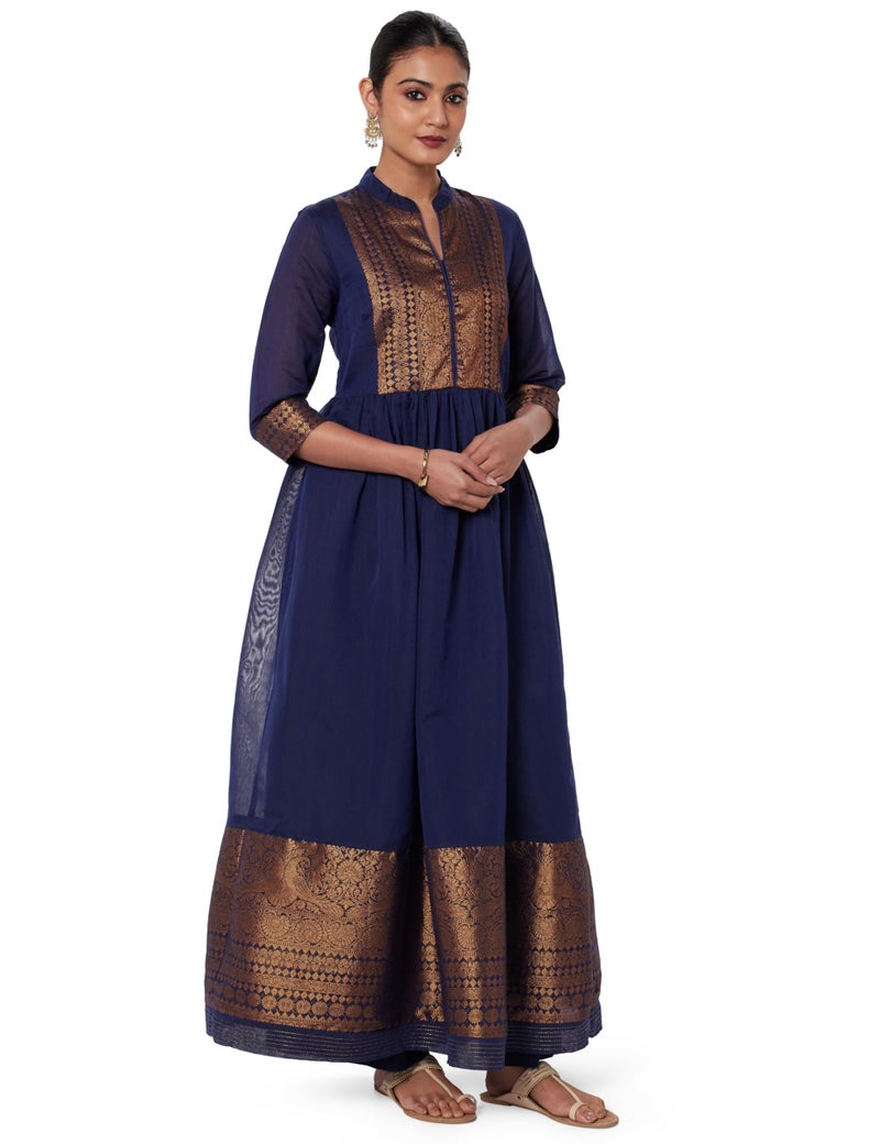 Biba Women Navy Blue Polyester Blend Kurta_42 - Image 1