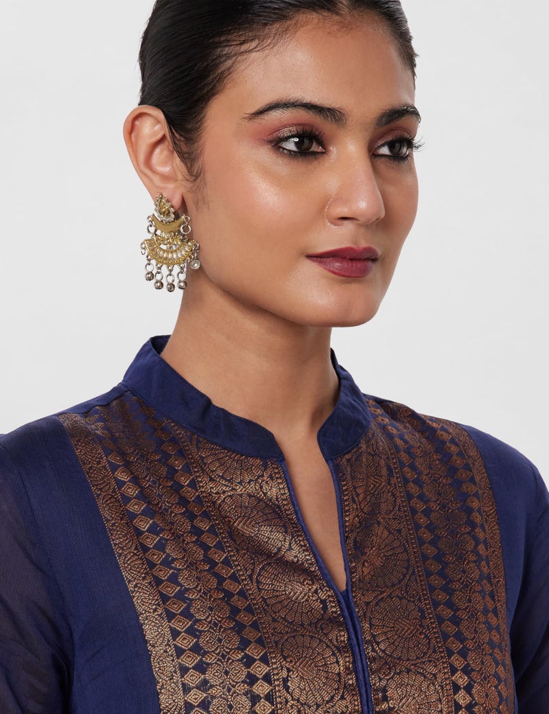 Biba Women Navy Blue Polyester Blend Kurta_42 - Image 4