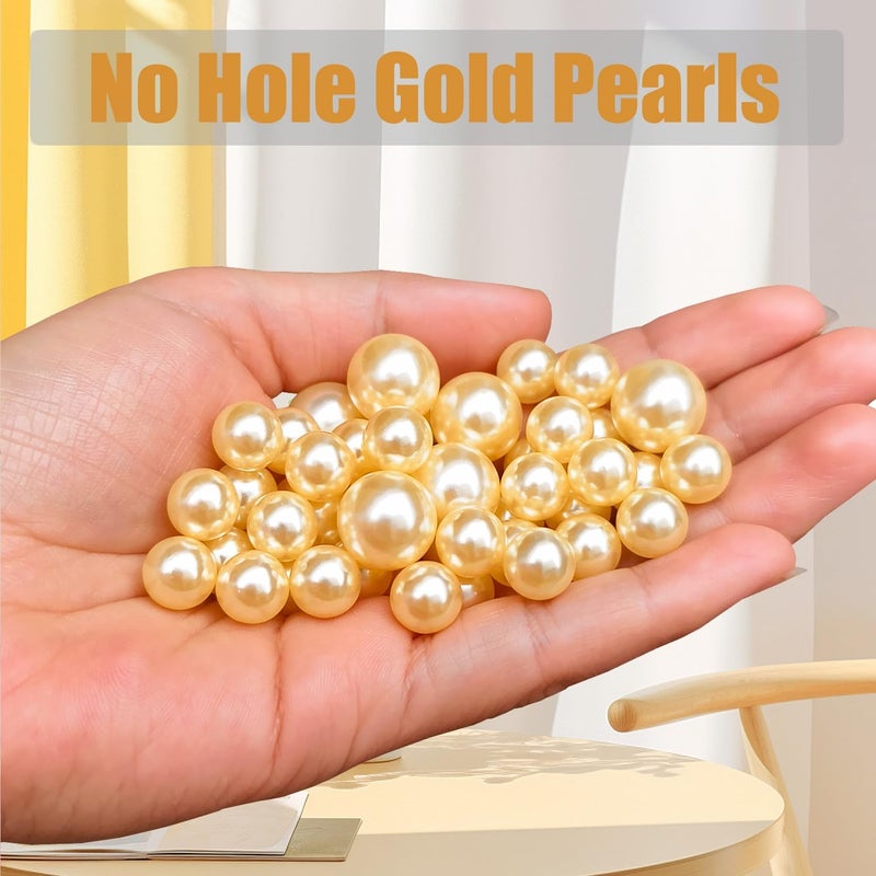 GLBYUNN 140pcs Gold Pearl Beads for Vase Filler Makeup Beads for Brushes Holder Assorted Round Faux Pearl Beads for Home Wedding Decor 10/14mm - Image 2