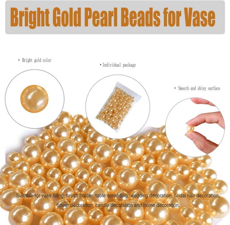 GLBYUNN 140pcs Gold Pearl Beads for Vase Filler Makeup Beads for Brushes Holder Assorted Round Faux Pearl Beads for Home Wedding Decor 10/14mm - Image 4