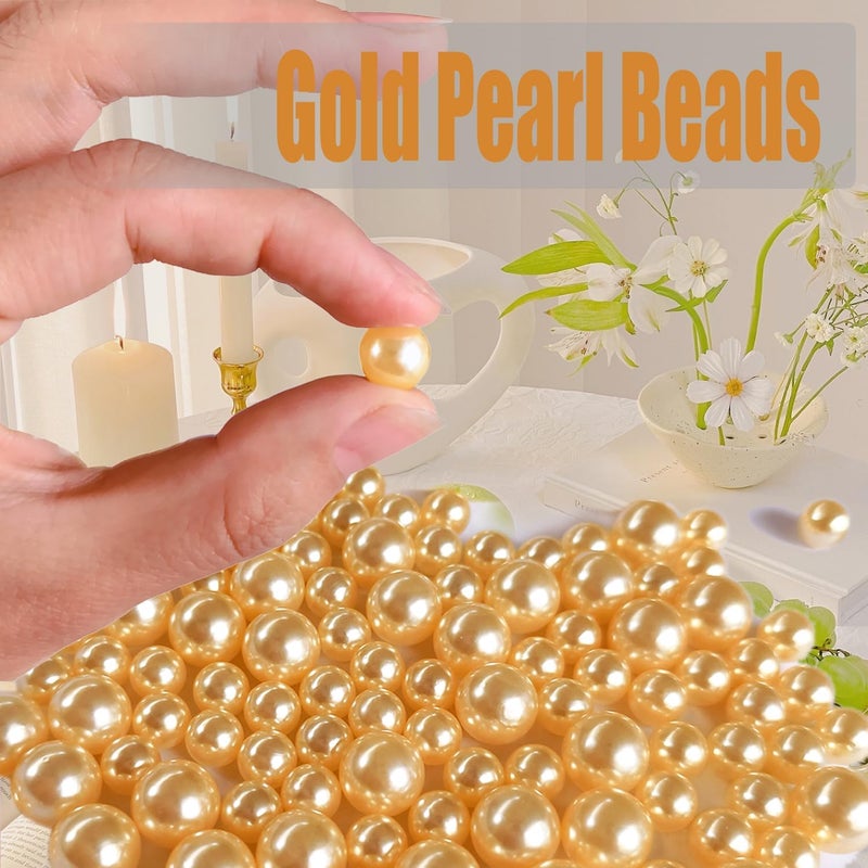 GLBYUNN 140pcs Gold Pearl Beads for Vase Filler Makeup Beads for Brushes Holder Assorted Round Faux Pearl Beads for Home Wedding Decor 10/14mm - Image 5