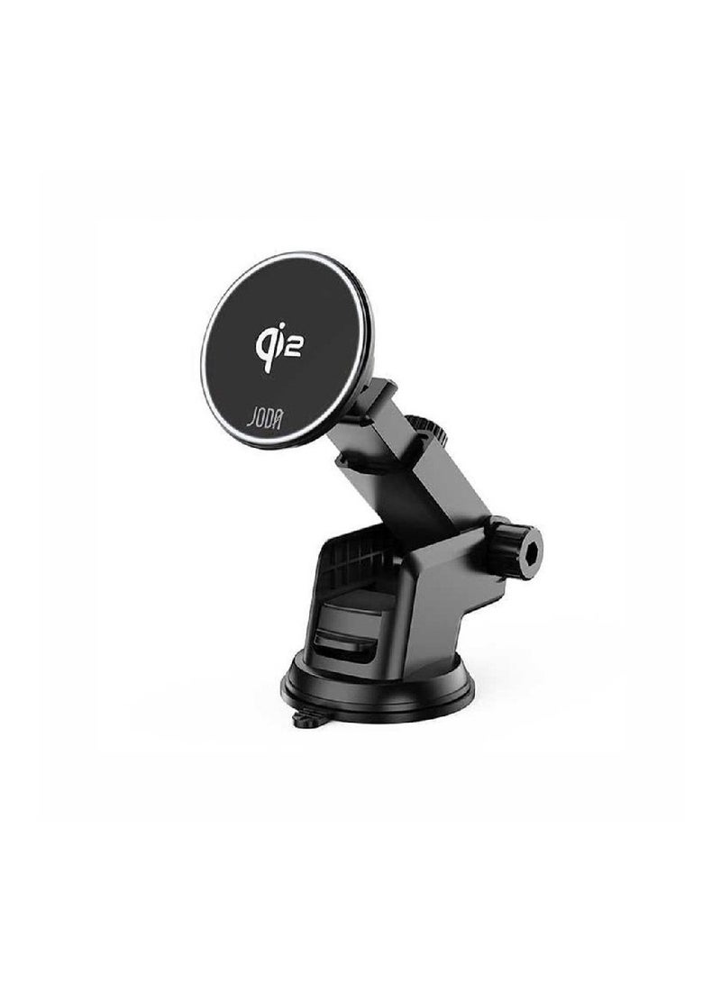 جودا قاعدة جوال 2 في 1 للسيارة مزوّدة بشحن لاسلكي سريع بقوة 15 واط، تدعم معيار Qi2 الجديد لتوفير شحن آمن وفعال مع خيارين للتثبيت: قاعدة شفط أو حامل تهوية، لتناسب جميع أنواع السيارات - Image 1