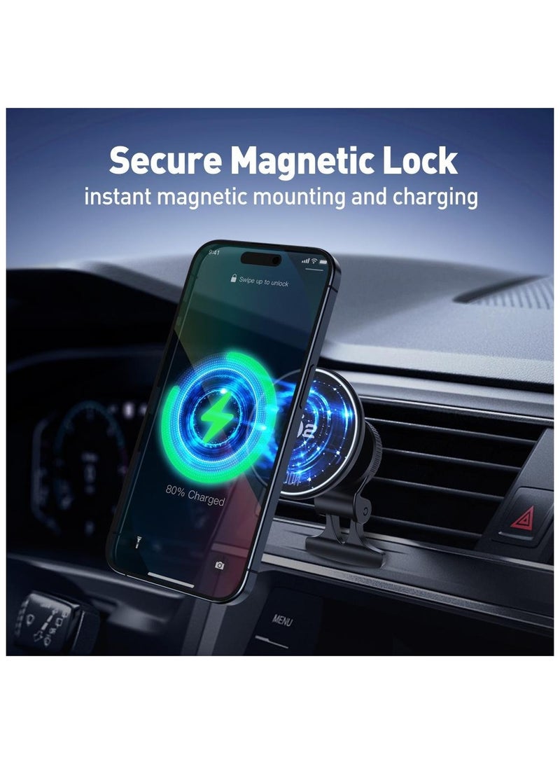 جودا قاعدة جوال 2 في 1 للسيارة مزوّدة بشحن لاسلكي سريع بقوة 15 واط، تدعم معيار Qi2 الجديد لتوفير شحن آمن وفعال مع خيارين للتثبيت: قاعدة شفط أو حامل تهوية، لتناسب جميع أنواع السيارات - Image 3