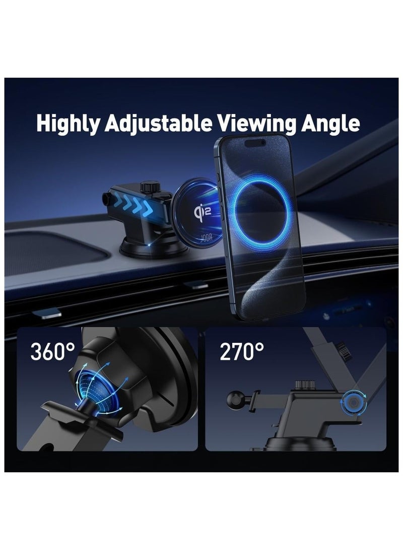 جودا قاعدة جوال 2 في 1 للسيارة مزوّدة بشحن لاسلكي سريع بقوة 15 واط، تدعم معيار Qi2 الجديد لتوفير شحن آمن وفعال مع خيارين للتثبيت: قاعدة شفط أو حامل تهوية، لتناسب جميع أنواع السيارات - Image 2