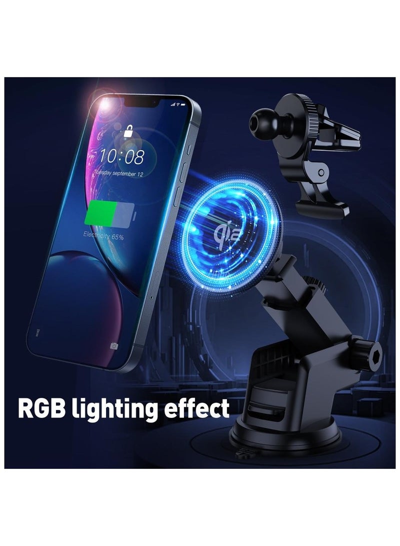 جودا قاعدة جوال 2 في 1 للسيارة مزوّدة بشحن لاسلكي سريع بقوة 15 واط، تدعم معيار Qi2 الجديد لتوفير شحن آمن وفعال مع خيارين للتثبيت: قاعدة شفط أو حامل تهوية، لتناسب جميع أنواع السيارات - Image 4