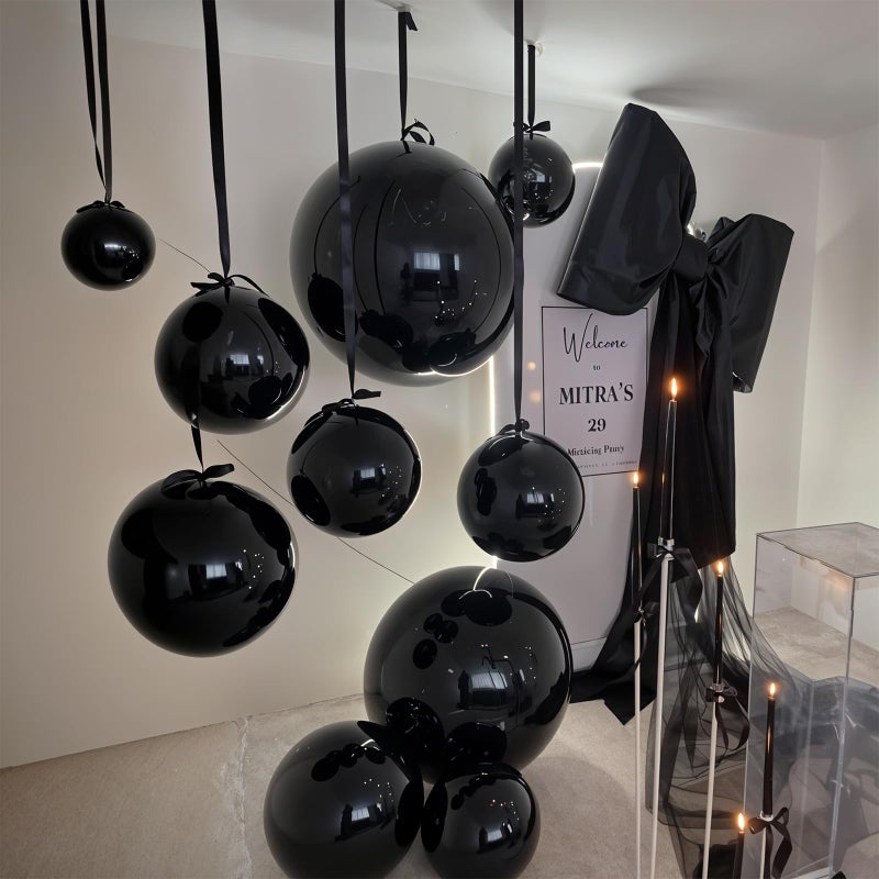 Froova 14 Pcs Black Round Foil Balloons 22/15/10 Black 4D Ball Balloons Ornament Mylar Balloon for Birthday Graduation Wedding Anniversary Bachelorette Baby Shower New Year Disco Party Decorations - Image 3