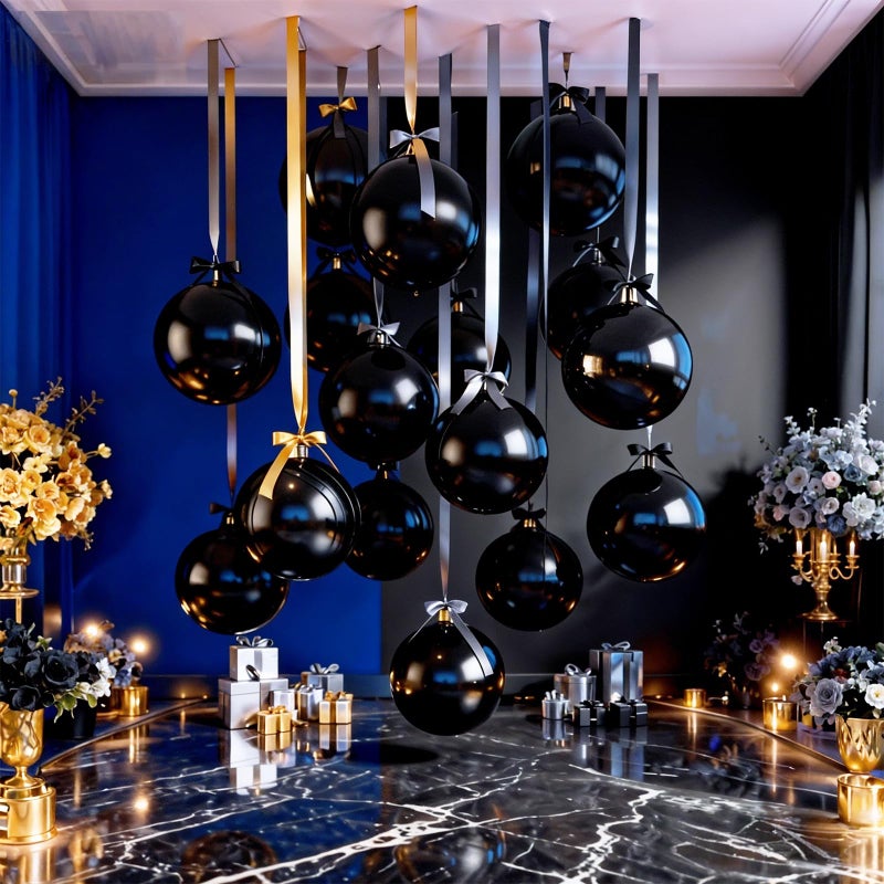 Froova 14 Pcs Black Round Foil Balloons 22/15/10 Black 4D Ball Balloons Ornament Mylar Balloon for Birthday Graduation Wedding Anniversary Bachelorette Baby Shower New Year Disco Party Decorations - Image 5
