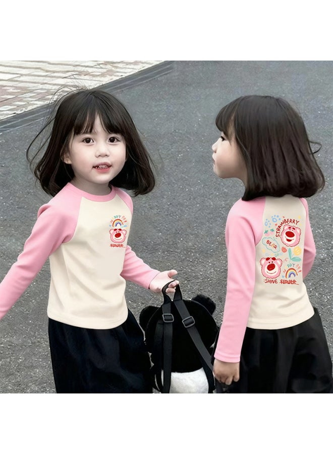 Girls' Thermal Base Layer Top Children's Stylish Spliced Top Autumn And Winter Versatile Long-sleeve T-shirt Children's Clothing