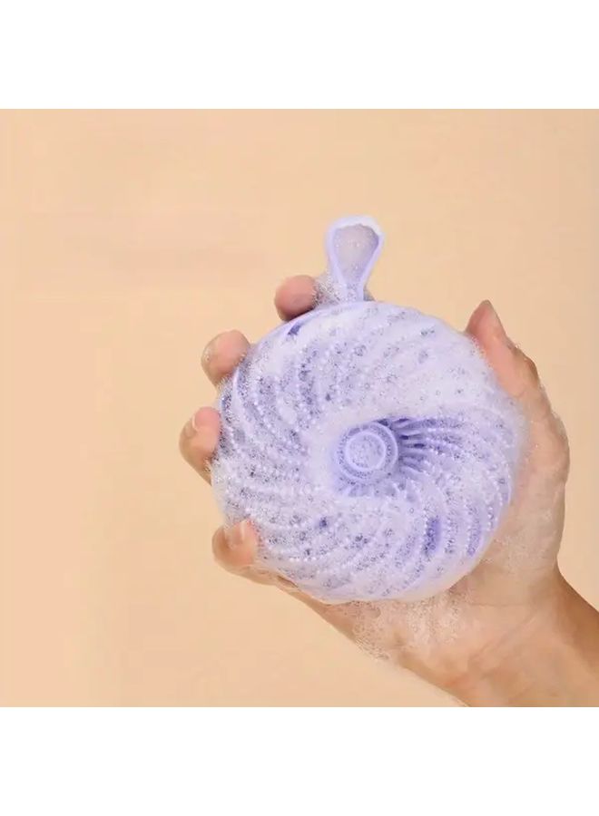 2 In 1 Dual Sided Bath And Shower Massager With Handle And Hanging Loop Blue Soft Beige Safe Massage Nodes Gentle Exfoliating Shower Head Back Brush For Adults Durable Long Handle Bath Brush Body Scrub Spinning Brush Massage Nodes For Bath Experience Shower Accessories - Image 2