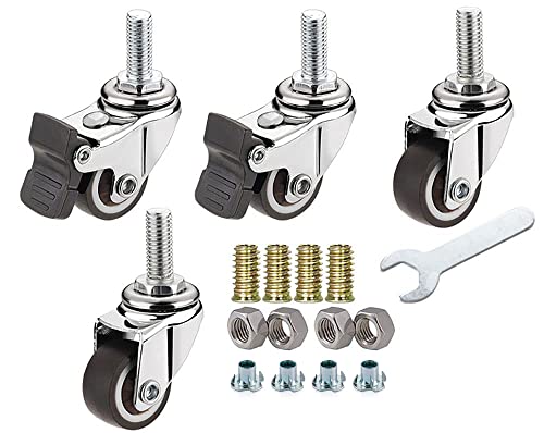 NERILEE 1'' Mute Swivel Rubber Wheel,with T nut M6x15mm Stem Threaded Mini Furniture Casters,Load 90Lbs, for Workbench, Table, Cabinet,Coffee Table of Hardwood Floors - Image 1