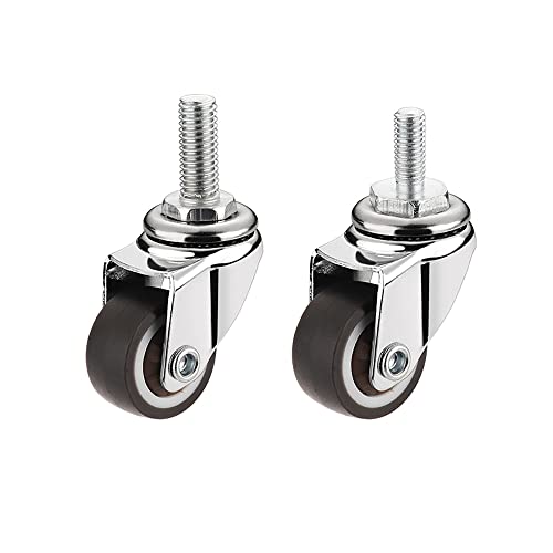 NERILEE 1'' Mute Swivel Rubber Wheel,with T nut M6x15mm Stem Threaded Mini Furniture Casters,Load 90Lbs, for Workbench, Table, Cabinet,Coffee Table of Hardwood Floors - Image 2