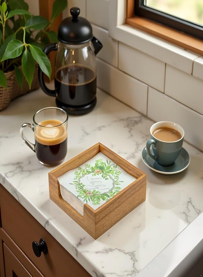 Chicvilla Acacia Wood Napkin Holder for Table, Farmhouse Square Napkin Dispenser with Wide Side Opening - Easy to Grab Paper Napkins for Dining Table & Kitchen Counter (7.3“x7.3"x2.3") - Image 3