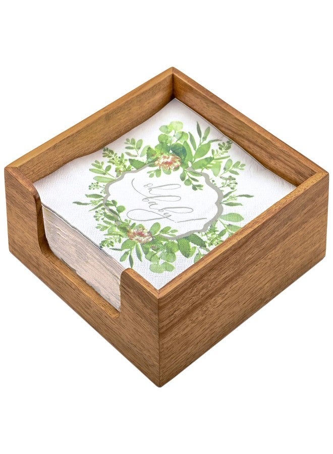 Chicvilla Acacia Wood Napkin Holder for Table, Farmhouse Square Napkin Dispenser with Wide Side Opening - Easy to Grab Paper Napkins for Dining Table & Kitchen Counter (7.3“x7.3"x2.3") - Image 1