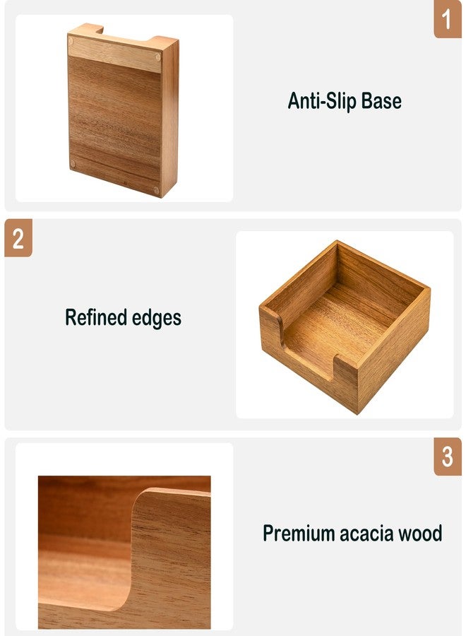 Chicvilla Acacia Wood Napkin Holder for Table, Farmhouse Square Napkin Dispenser with Wide Side Opening - Easy to Grab Paper Napkins for Dining Table & Kitchen Counter (7.3“x7.3"x2.3") - Image 4