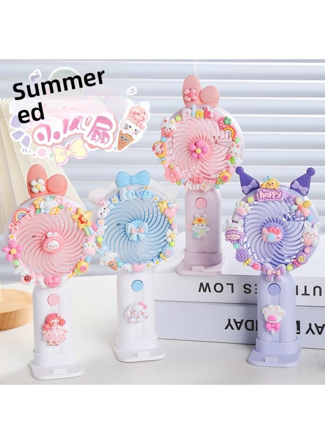 Children's DIY Cream Glue Fun Small Fan Material Bag Children's Day Gift Handheld Charging Fan Toy-Color:hand-held Fan Balloon Rabbit - Image 2