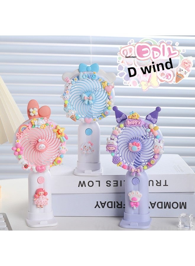 Children's DIY Cream Glue Fun Small Fan Material Bag Children's Day Gift Handheld Charging Fan Toy-Color:hand-held Fan Balloon Rabbit - Image 4