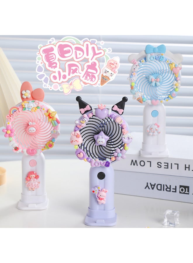 Children's DIY Cream Glue Fun Small Fan Material Bag Children's Day Gift Handheld Charging Fan Toy-Color:hand-held Fan Balloon Rabbit - Image 3