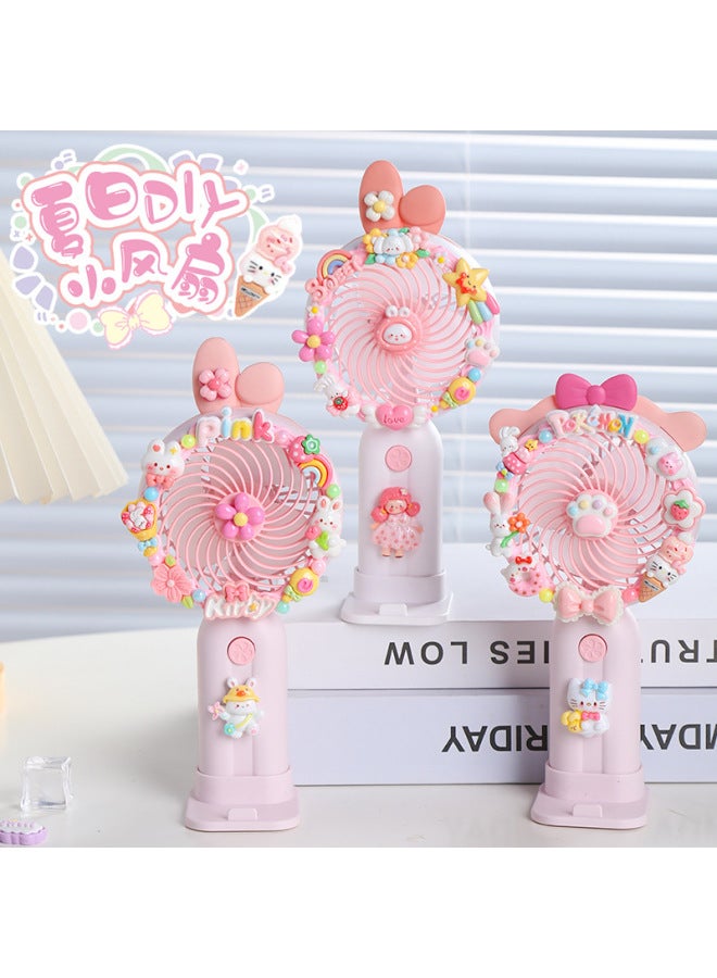 Children's DIY Cream Glue Fun Small Fan Material Bag Children's Day Gift Handheld Charging Fan Toy-Color:hand-held Fan Balloon Rabbit - Image 5