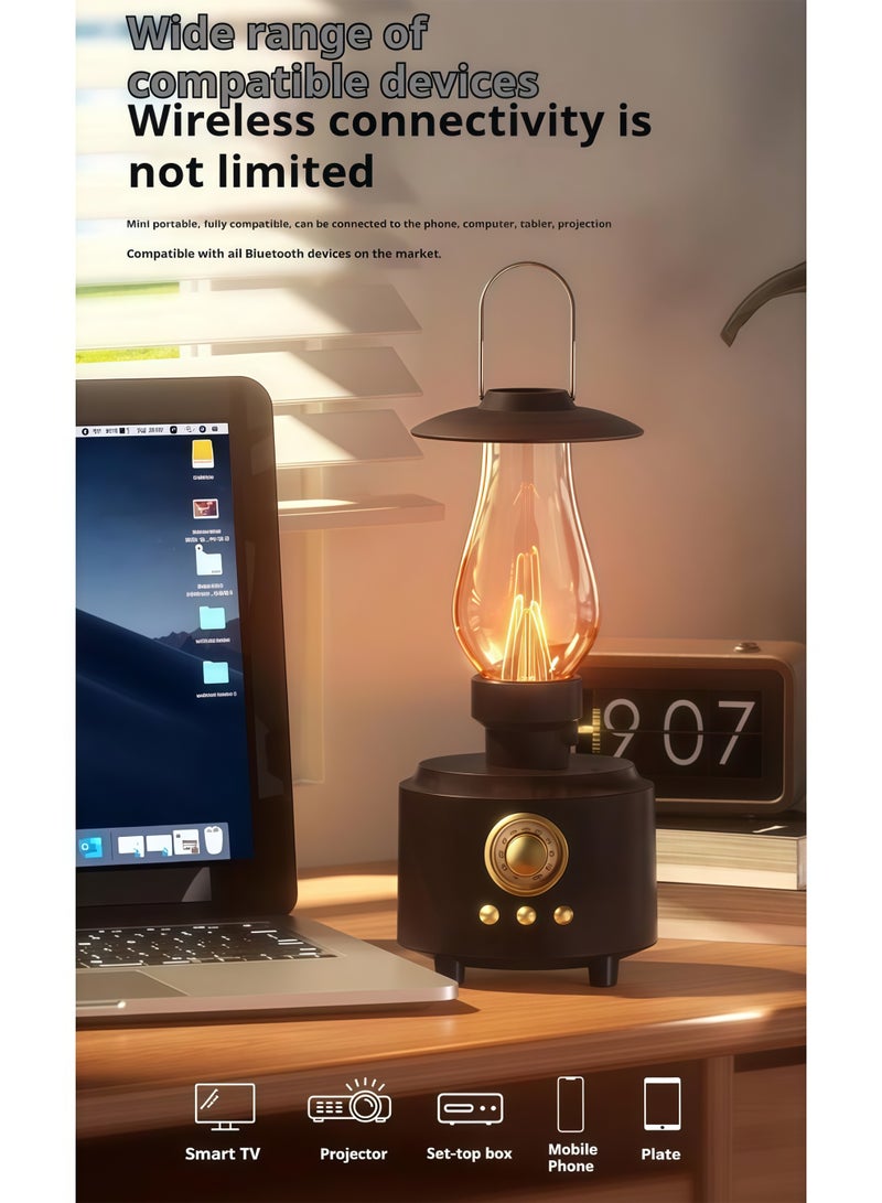 NIBEMINENT Vintage Kerosene Bluetooth Speaker – Waterproof, Portable Woodgrain Design with LED Camping Light, Wireless Music Player for Indoor/Outdoor, AUX/TF/USB - Image 5