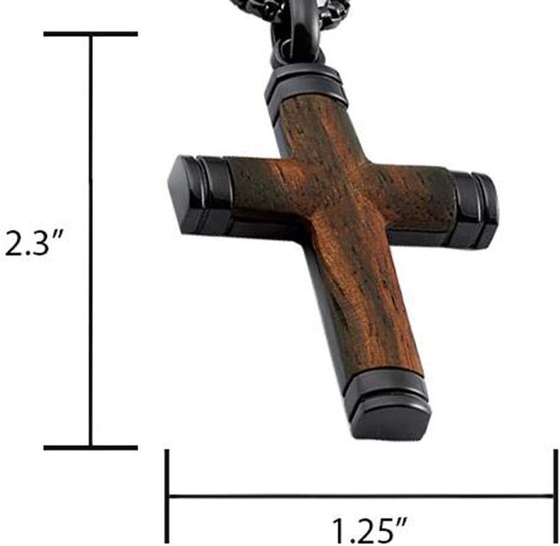 Metal Masters Store Co. Black Stainless Steel Cross Pendant, Real Santos Wood Free Necklace 24" Round Box Chain - Image 4