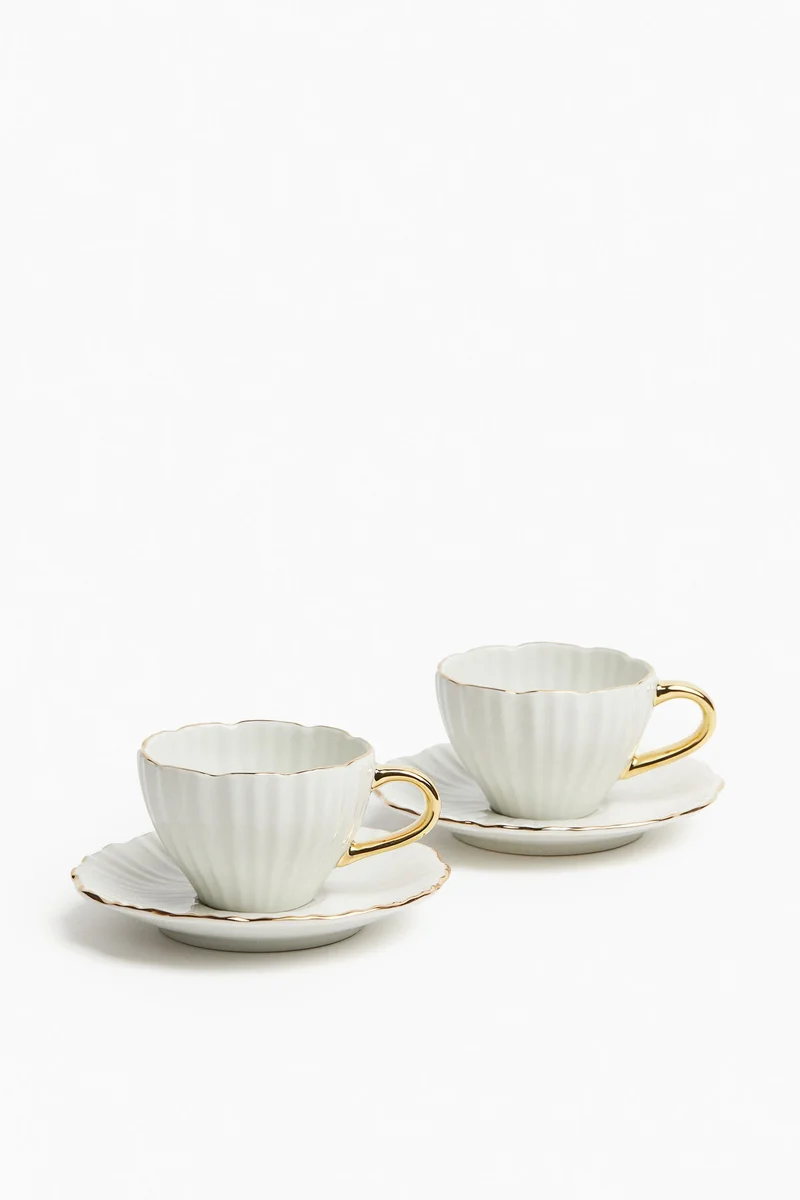 H&M 2-pack porcelain espresso cup and saucer
