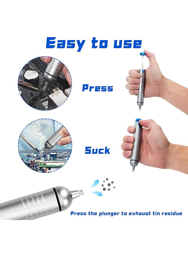 erorex Solder Sucker No Clog Desoldering Pump For Solder Removing With Replaceable Heat Resistan Silicone Sucking Nozzle Desoldering Tool Sodering Pump Strong Vacuum Aluminum Suction Remover - Image 4