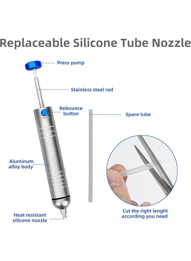 erorex Solder Sucker No Clog Desoldering Pump For Solder Removing With Replaceable Heat Resistan Silicone Sucking Nozzle Desoldering Tool Sodering Pump Strong Vacuum Aluminum Suction Remover - Image 5