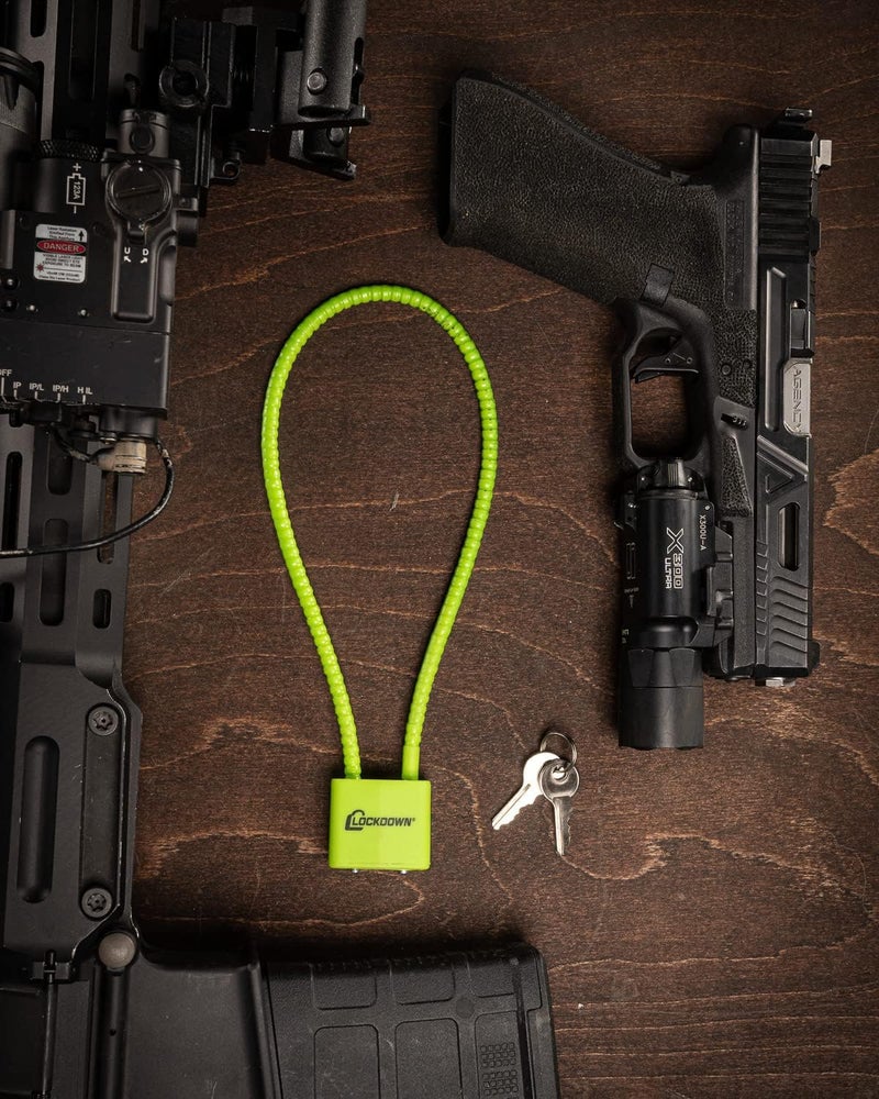 LOCKDOWN 15 Inch Cable Gun Lock with Non-Marring, California DOJ Approved Design and Keyed Padlock for Secured Storage of Rifles, Pistols or Shotguns, Green - Image 5
