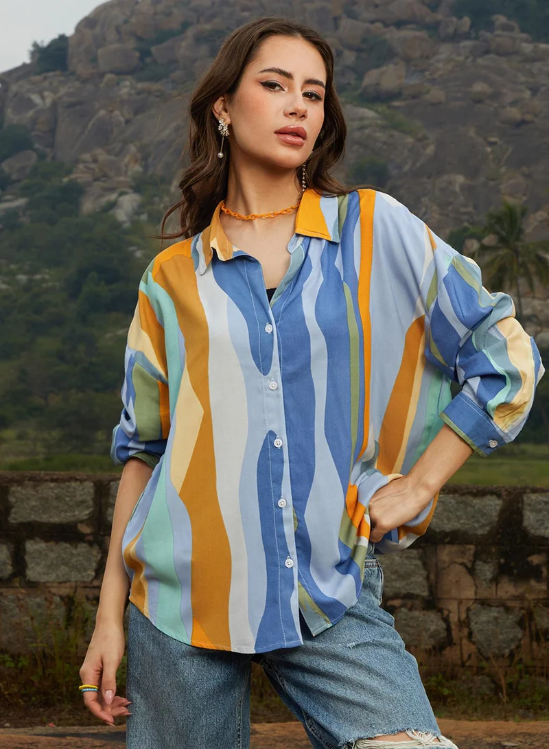 كامبوس سوترا Women's Multicolour Contrast Abstract Oversized Shirt