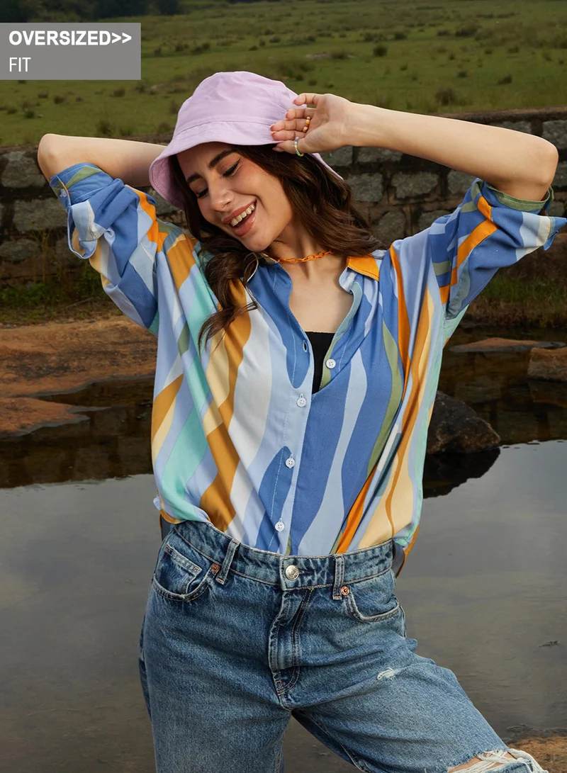 كامبوس سوترا Women's Multicolour Contrast Abstract Oversized Shirt
