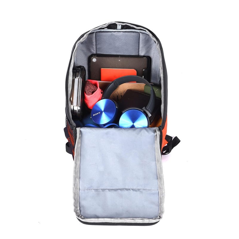 Gear حقيبة مدرسية مقاومة للماء بحجم XL 16L/حقيبة ظهر قياسية غير رسمية 4 حجرات/حقيبة كلية/حقيبة رياضية مع حجرة للأحذية للرجال/النساء (أسود-برتقالي) - Image 4