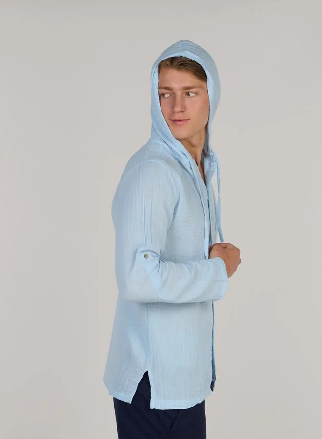Just Nature Relaxed Button Down Hooded Shirt