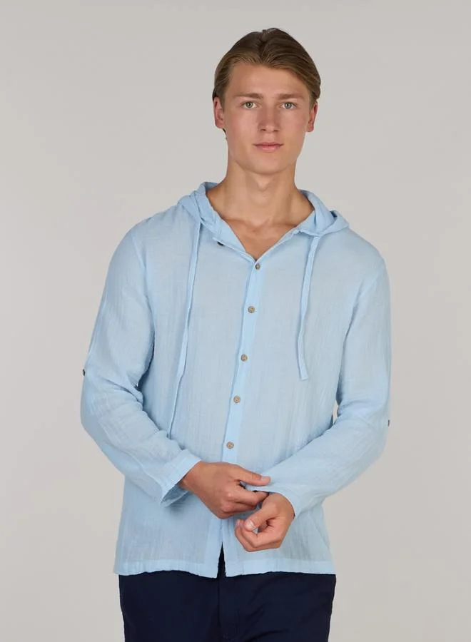 Just Nature Relaxed Button Down Hooded Shirt