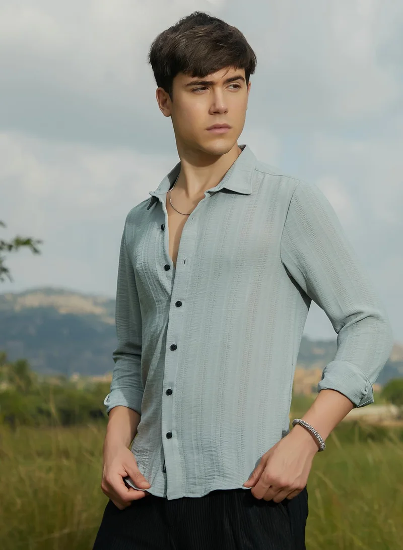 Campus Sutra Men's Cloud Grey Trough-Tactile Shirt