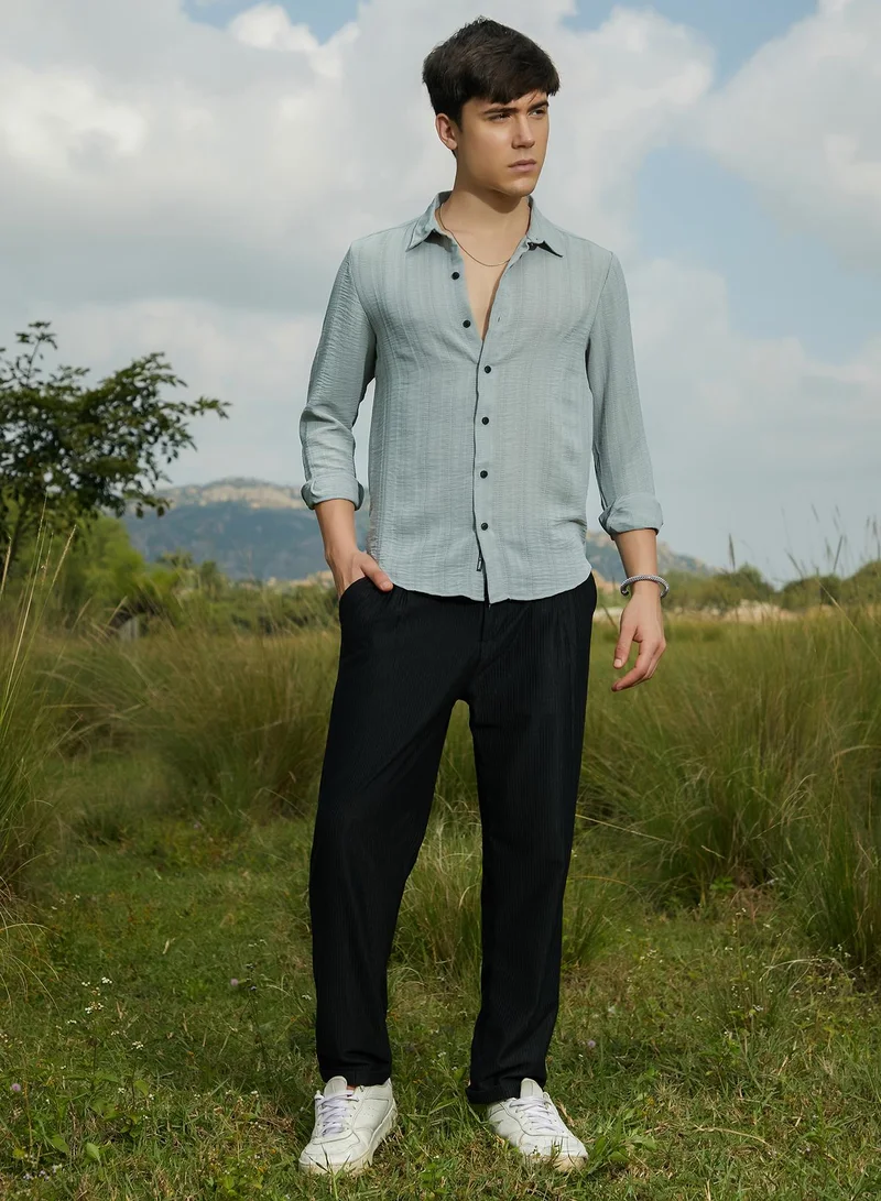 Campus Sutra Men's Cloud Grey Trough-Tactile Shirt