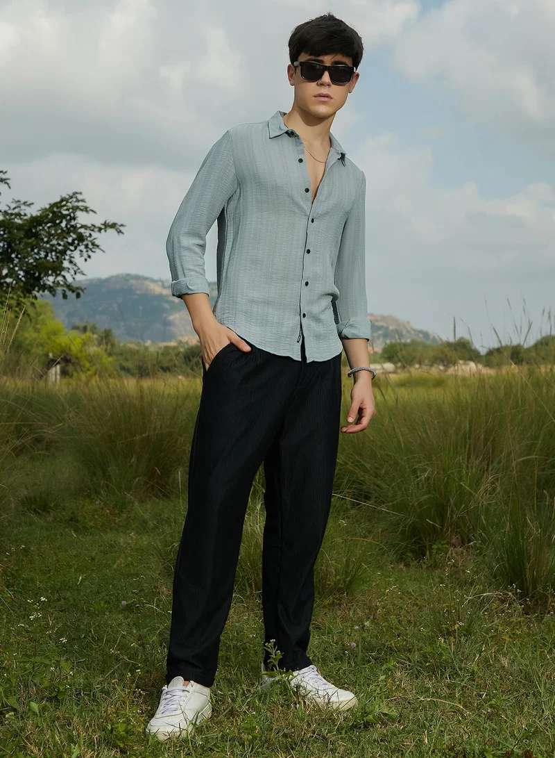 Campus Sutra Men's Cloud Grey Trough-Tactile Shirt