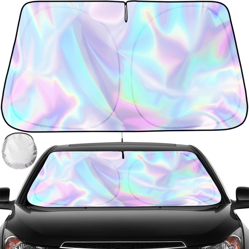 Clothclose Iridescent Sun Shade for Car Windshield, Foldable Universal Car Windshield Upgrade Sunshade Enhanced UV Rays Reflective Sun Visor Shade Keeps Vehicle Cool - Image 1