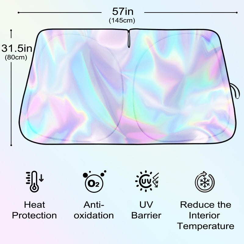 Clothclose Iridescent Sun Shade for Car Windshield, Foldable Universal Car Windshield Upgrade Sunshade Enhanced UV Rays Reflective Sun Visor Shade Keeps Vehicle Cool - Image 2